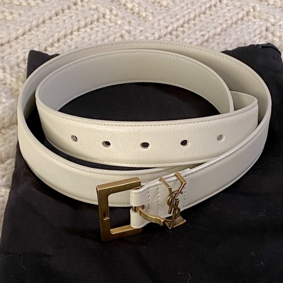 100% Authentic Laque YSL Saint Laurent Monogram Leather Belt - Picture 7 of 7